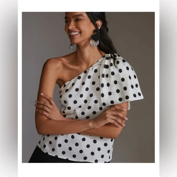 NWOT Anthropologie Sachin & Babi Polka Dot One-Shoulder Blouse // Size 2X - Picture 3 of 4